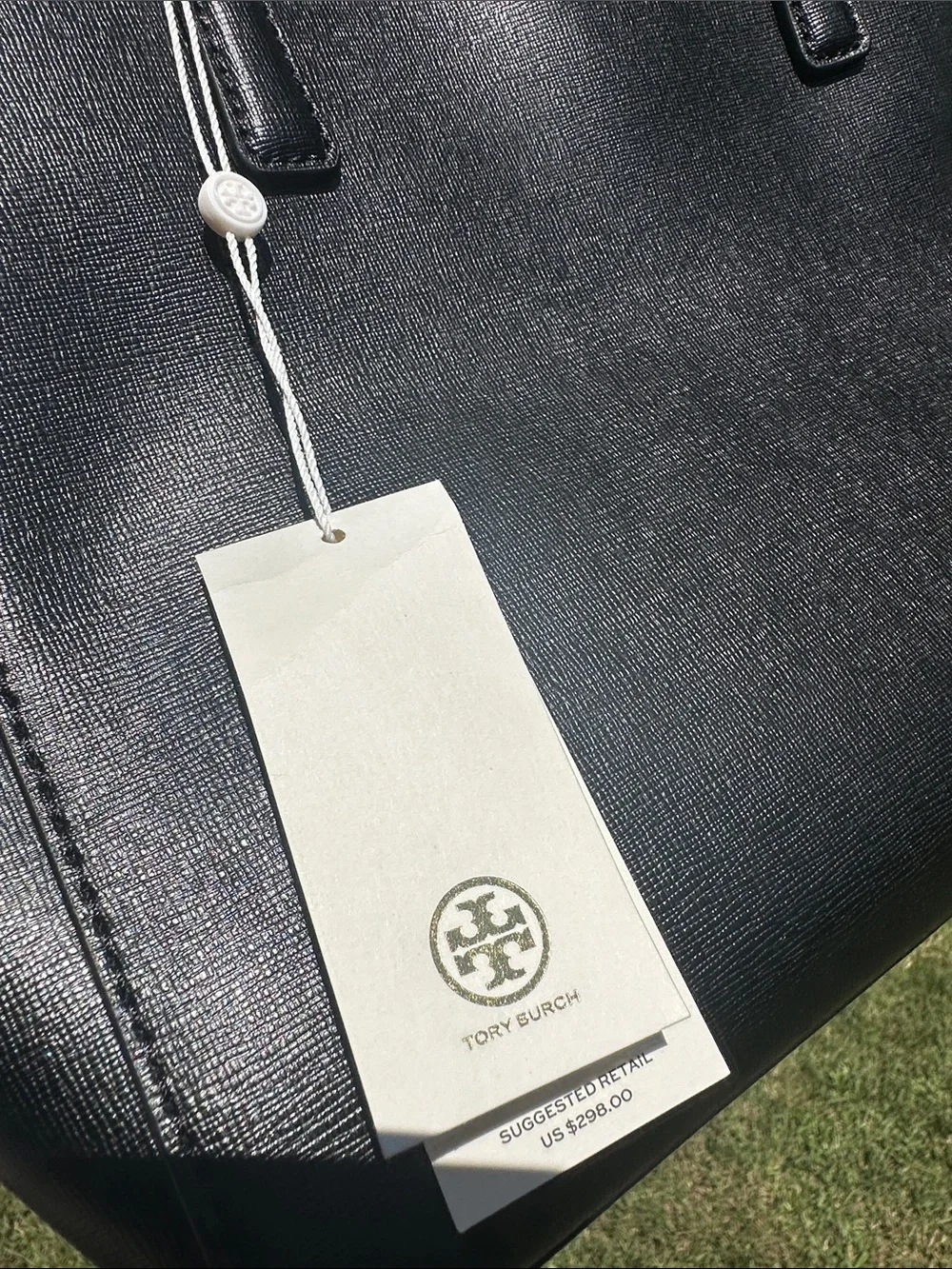 Tory Burch Black Structured Robinson Small Tote with Gold Logo New